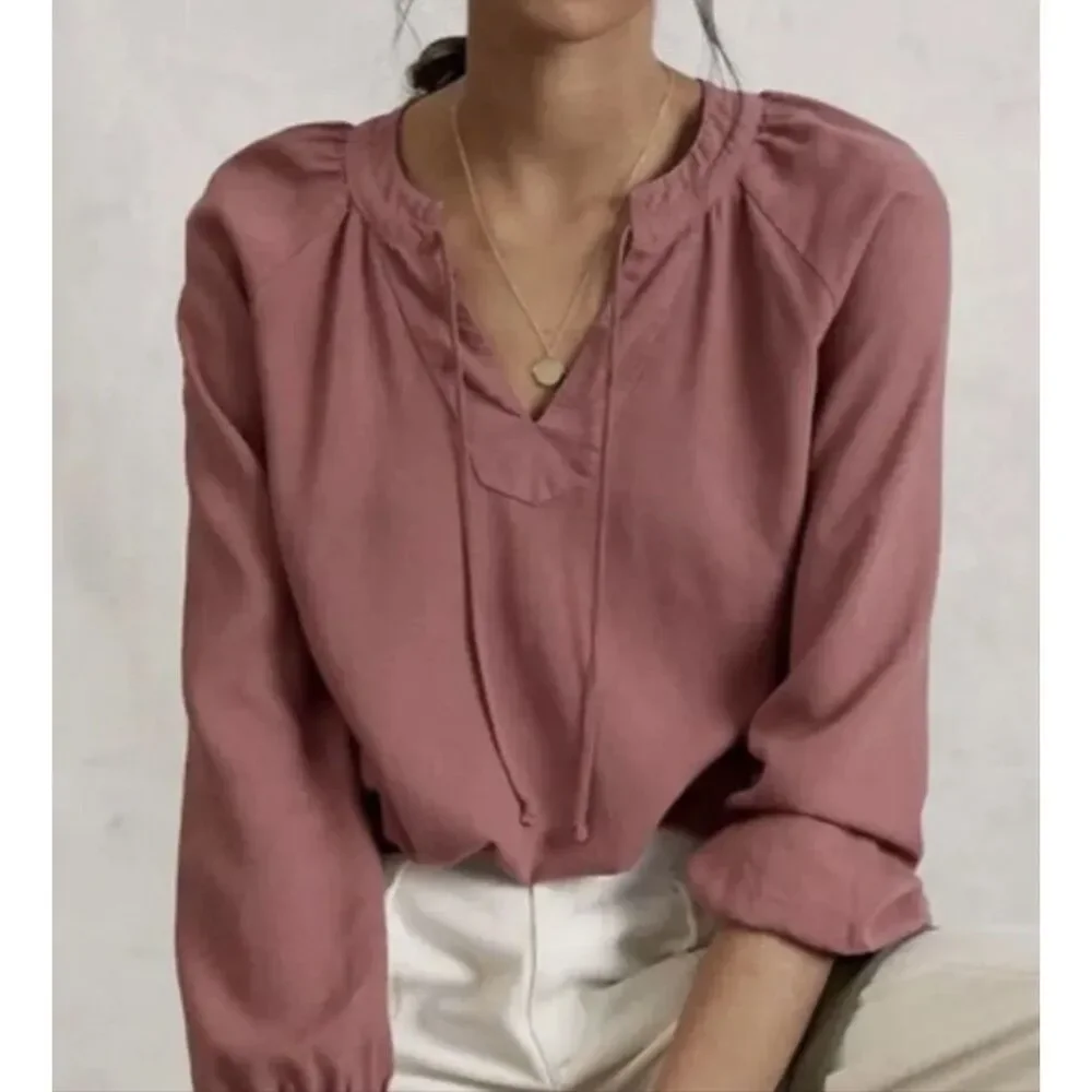 Anthropologie Cloth & Stone Becky Blouse Tencel Mauve Tunic Top Size S